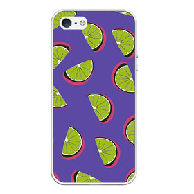 Чехол для iPhone 5/5S матовый с принтом Лаймы в Тюмени, Силикон | Область печати: задняя сторона чехла, без боковых панелей | зелёная | лайм | фиолетовая | фрукты | цитрус