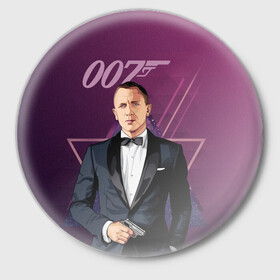 Значок с принтом агент 007 Джеймс Бонд в Тюмени,  металл | круглая форма, металлическая застежка в виде булавки | 007 | bond | james bond | no time to die | бонд | джеймс бонд | кино | не время умирать