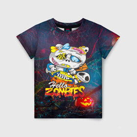 Детская футболка 3D с принтом Hello Zombies в Тюмени, 100% гипоаллергенный полиэфир | прямой крой, круглый вырез горловины, длина до линии бедер, чуть спущенное плечо, ткань немного тянется | hello kitty | hello zombies | зомбак | зомби | китти | ужасы | хеллоуин | хэллоуин