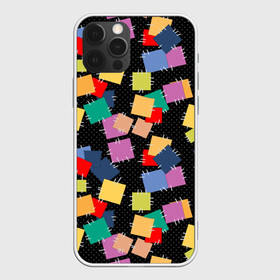 Чехол для iPhone 12 Pro с принтом Заплатки на черном фоне  в Тюмени, силикон | область печати: задняя сторона чехла, без боковых панелей | веселый | детский | заплатки | модный | национальный | пэчворк | разноцветный | ретро | фольклор