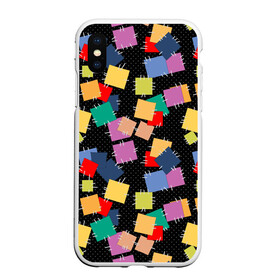 Чехол для iPhone XS Max матовый с принтом Заплатки на черном фоне  в Тюмени, Силикон | Область печати: задняя сторона чехла, без боковых панелей | веселый | детский | заплатки | модный | национальный | пэчворк | разноцветный | ретро | фольклор
