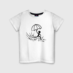 Детская футболка хлопок с принтом Приключения в Тюмени, 100% хлопок | круглый вырез горловины, полуприлегающий силуэт, длина до линии бедер | rain | running | бег | дождь | лужа | приключения | силуэт