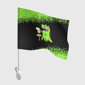 Флаг для автомобиля с принтом Пивозавр - Краска в Тюмени, 100% полиэстер | Размер: 30*21 см | dinosaur | pivo | pivozavr | динозавр | краска | прикол | спрей