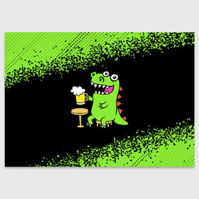 Поздравительная открытка с принтом Пивозавр - Краска в Тюмени, 100% бумага | плотность бумаги 280 г/м2, матовая, на обратной стороне линовка и место для марки
 | Тематика изображения на принте: dinosaur | pivo | pivozavr | динозавр | краска | прикол | спрей