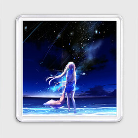Магнит 55*55 с принтом Animegirl Night Sea в Тюмени, Пластик | Размер: 65*65 мм; Размер печати: 55*55 мм | Тематика изображения на принте: аниме девушка | градиент | девочка | звезды | луна | море | на каждый день | небо | облака | океан | персонаж | синее | синий
