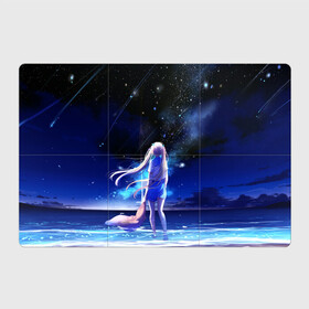 Магнитный плакат 3Х2 с принтом Animegirl Night Sea в Тюмени, Полимерный материал с магнитным слоем | 6 деталей размером 9*9 см | Тематика изображения на принте: аниме девушка | градиент | девочка | звезды | луна | море | на каждый день | небо | облака | океан | персонаж | синее | синий