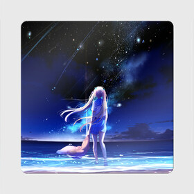 Магнит виниловый Квадрат с принтом Animegirl Night Sea в Тюмени, полимерный материал с магнитным слоем | размер 9*9 см, закругленные углы | Тематика изображения на принте: аниме девушка | градиент | девочка | звезды | луна | море | на каждый день | небо | облака | океан | персонаж | синее | синий