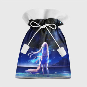 Подарочный 3D мешок с принтом Animegirl Night Sea в Тюмени, 100% полиэстер | Размер: 29*39 см | Тематика изображения на принте: аниме девушка | градиент | девочка | звезды | луна | море | на каждый день | небо | облака | океан | персонаж | синее | синий