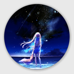 Коврик для мышки круглый с принтом Animegirl Night Sea в Тюмени, резина и полиэстер | круглая форма, изображение наносится на всю лицевую часть | Тематика изображения на принте: аниме девушка | градиент | девочка | звезды | луна | море | на каждый день | небо | облака | океан | персонаж | синее | синий