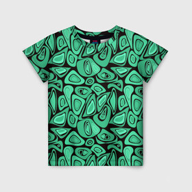 Детская футболка 3D с принтом Зеленый абстрактный узор в Тюмени, 100% гипоаллергенный полиэфир | прямой крой, круглый вырез горловины, длина до линии бедер, чуть спущенное плечо, ткань немного тянется | абстрактный | в горошек | граффити | детский современный | зелено черный | простой | ретро