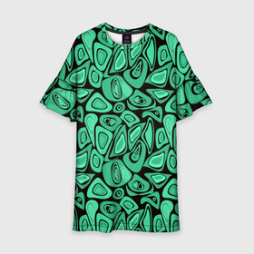 Детское платье 3D с принтом Зеленый абстрактный узор в Тюмени, 100% полиэстер | прямой силуэт, чуть расширенный к низу. Круглая горловина, на рукавах — воланы | абстрактный | в горошек | граффити | детский современный | зелено черный | простой | ретро