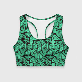 Женский спортивный топ 3D с принтом Зеленый абстрактный узор в Тюмени, 82% полиэстер, 18% спандекс Ткань безопасна для здоровья, позволяет коже дышать, не мнется и не растягивается |  | абстрактный | в горошек | граффити | детский современный | зелено черный | простой | ретро