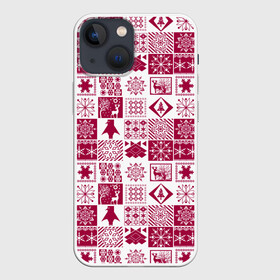 Чехол для iPhone 13 mini с принтом Новогодний рождественский узор в Тюмени,  |  | белый и красный | зимний | красный | новогодний | пэчворк | рождественский | скандинавский | этнический узор