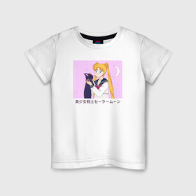 Детская футболка хлопок с принтом Сейлор мун в Тюмени, 100% хлопок | круглый вырез горловины, полуприлегающий силуэт, длина до линии бедер | Тематика изображения на принте: аниме | луна | мультик | сейлор мун | япония