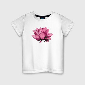 Детская футболка хлопок с принтом Лотус акварельный в Тюмени, 100% хлопок | круглый вырез горловины, полуприлегающий силуэт, длина до линии бедер | delicate | flower | lines | lotus | pink | watercolor | акварель | линии | лотус | нежный | розовый | цветок