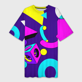 Платье-футболка 3D с принтом Геометрические фигуры в Тюмени,  |  | геометрический | красочный | мода | разноцветные 90 е | стиль | структура | текстура | ткань | узор | фон | цвет