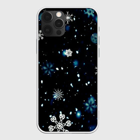 Чехол для iPhone 12 Pro с принтом А снег идёт  в Тюмени, силикон | область печати: задняя сторона чехла, без боковых панелей | Тематика изображения на принте: а снег идёт | ночь | снег | снегопад | снежинки | узор