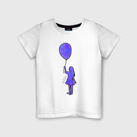 Детская футболка хлопок с принтом Девочка с шариком в Тюмени, 100% хлопок | круглый вырез горловины, полуприлегающий силуэт, длина до линии бедер | акварель | воздушный шарик | девочка | космос