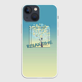 Чехол для iPhone 13 mini с принтом Время релакса в Тюмени,  |  | градиентный | дерево | иллюстрация | картина | отдых | пастельный тон | размытый фон | туристический