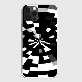 Чехол для iPhone 12 Pro с принтом Черно-белый фон иллюзии в Тюмени, силикон | область печати: задняя сторона чехла, без боковых панелей | абстрактный | геометрический | дизайн | иллюзия | кривая | линии | пиксель | текстура | узор