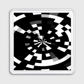 Магнит 55*55 с принтом Черно-белый фон иллюзии в Тюмени, Пластик | Размер: 65*65 мм; Размер печати: 55*55 мм | абстрактный | геометрический | дизайн | иллюзия | кривая | линии | пиксель | текстура | узор