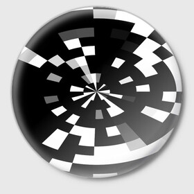 Значок с принтом Черно-белый фон иллюзии в Тюмени,  металл | круглая форма, металлическая застежка в виде булавки | Тематика изображения на принте: абстрактный | геометрический | дизайн | иллюзия | кривая | линии | пиксель | текстура | узор