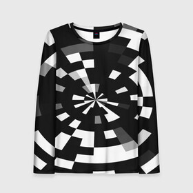 Женский лонгслив 3D с принтом Черно-белый фон иллюзии в Тюмени, 100% полиэстер | длинные рукава, круглый вырез горловины, полуприлегающий силуэт | абстрактный | геометрический | дизайн | иллюзия | кривая | линии | пиксель | текстура | узор