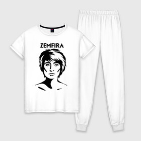 Женская пижама хлопок с принтом ZEMFIRA эскиз портрет в Тюмени, 100% хлопок | брюки и футболка прямого кроя, без карманов, на брюках мягкая резинка на поясе и по низу штанин | group | russian rock | zemfira | zемфира | автор исполнитель | группа | женский | земфира | земфирка | земфирочка | инди рок | композитор | певица | писательница | поп рок | поэтесса | рамазанова | русский рок