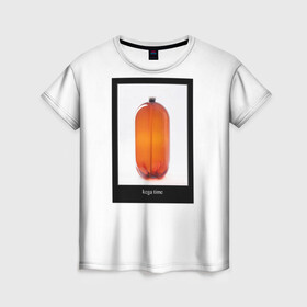 Женская футболка 3D с принтом Собака и кега в Тюмени, 100% полиэфир ( синтетическое хлопкоподобное полотно) | прямой крой, круглый вырез горловины, длина до линии бедер | Тематика изображения на принте: бутылка | демотиватор | мем | собака