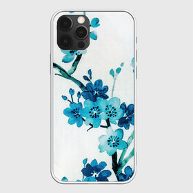 Чехол для iPhone 12 Pro с принтом Голубая сакура в Тюмени, силикон | область печати: задняя сторона чехла, без боковых панелей | акварель | белый | нежный | растительное | рисунок | цветочный | цветы