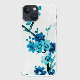 Чехол для iPhone 13 mini с принтом Голубая сакура в Тюмени,  |  | акварель | белый | нежный | растительное | рисунок | цветочный | цветы