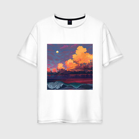 Женская футболка хлопок Oversize с принтом Закат на море в Тюмени, 100% хлопок | свободный крой, круглый ворот, спущенный рукав, длина до линии бедер
 | 8 bit | 8 бит | игры | пейзаж | пиксель арт