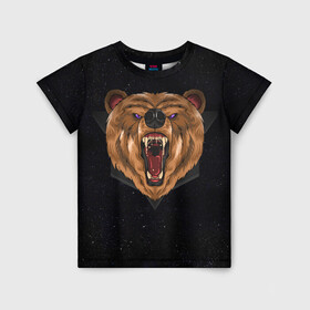Детская футболка 3D с принтом Ярость в Тюмени, 100% гипоаллергенный полиэфир | прямой крой, круглый вырез горловины, длина до линии бедер, чуть спущенное плечо, ткань немного тянется | арт | графика | животные | звери | медведь