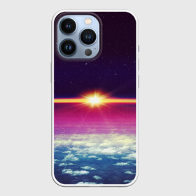 Чехол для iPhone 13 Pro с принтом МЕЖДУ НЕБОМ И ЗЕМЛЁЙ в Тюмени,  |  | земля | космос | лучи. звёзды | облака | рассвет | солнце