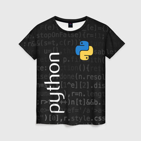 Женская футболка 3D с принтом PYTHON / ПАЙТОН в Тюмени, 100% полиэфир ( синтетическое хлопкоподобное полотно) | прямой крой, круглый вырез горловины, длина до линии бедер | big data | hacker | it | python | айти | база данных | взлом | искусственный интелект. | кодер | нейросети | пайтон | питон | прогер | программирование | программист | разработчик | хакер | языки программирования