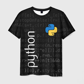 Мужская футболка 3D с принтом PYTHON / ПАЙТОН в Тюмени, 100% полиэфир | прямой крой, круглый вырез горловины, длина до линии бедер | Тематика изображения на принте: big data | hacker | it | python | айти | база данных | взлом | искусственный интелект. | кодер | нейросети | пайтон | питон | прогер | программирование | программист | разработчик | хакер | языки программирования