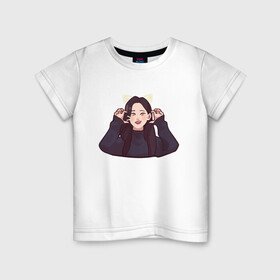 Детская футболка хлопок с принтом Aeong  в Тюмени, 100% хлопок | круглый вырез горловины, полуприлегающий силуэт, длина до линии бедер | aeong sticker | black pink | bts | kpop | кошка | чон соми