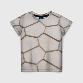 Детская футболка 3D с принтом Ячейки в Тюмени, 100% гипоаллергенный полиэфир | прямой крой, круглый вырез горловины, длина до линии бедер, чуть спущенное плечо, ткань немного тянется | 3d | бежевый | бетон | плиты | серый | соты | спокойный | структура | текстура | ячеистый