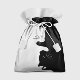 Подарочный 3D мешок с принтом Коты инь янь в Тюмени, 100% полиэстер | Размер: 29*39 см | Тематика изображения на принте: cat | домашние животные | звери | инь и янь | инь янь | кот | коты | кошка | кошки | черно белое | чернобелое | черное и белое