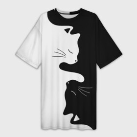 Платье-футболка 3D с принтом Коты инь янь в Тюмени,  |  | Тематика изображения на принте: cat | домашние животные | звери | инь и янь | инь янь | кот | коты | кошка | кошки | черно белое | чернобелое | черное и белое