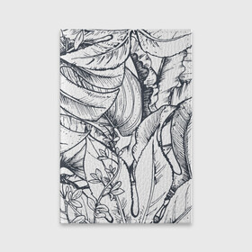 Обложка для паспорта матовая кожа с принтом Тропические листья в Тюмени, натуральная матовая кожа | размер 19,3 х 13,7 см; прозрачные пластиковые крепления | plants | растения | тропические листья | цветы | чёрно белые листья
