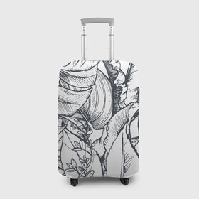 Чехол для чемодана 3D с принтом Тропические листья в Тюмени, 86% полиэфир, 14% спандекс | двустороннее нанесение принта, прорези для ручек и колес | plants | растения | тропические листья | цветы | чёрно белые листья