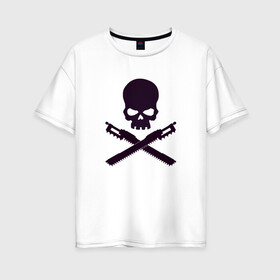 Женская футболка хлопок Oversize с принтом Warhammer Roger в Тюмени, 100% хлопок | свободный крой, круглый ворот, спущенный рукав, длина до линии бедер
 | Тематика изображения на принте: chainsword | jolly roger | pirate | skull | warhammer | вархаммер | пиломеч | пиратский флаг | череп