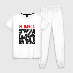 Женская пижама хлопок с принтом El Barca в Тюмени, 100% хлопок | брюки и футболка прямого кроя, без карманов, на брюках мягкая резинка на поясе и по низу штанин | argentina | barca | barcelona | football | lionel | messi | spain | sport | аргентина | барса | барселона | гол | золотой мяч | игрок | испания | камп ноу | лионель | месси | мяч | спорт | тренер | футбол | чемпион |