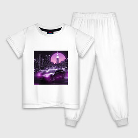 Детская пижама хлопок с принтом Neon Citroen в Тюмени, 100% хлопок |  брюки и футболка прямого кроя, без карманов, на брюках мягкая резинка на поясе и по низу штанин
 | citroen | city | neon | sunset | авто | город | закат | неон | ночь | ситроен