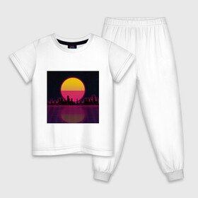 Детская пижама хлопок с принтом Neon City в Тюмени, 100% хлопок |  брюки и футболка прямого кроя, без карманов, на брюках мягкая резинка на поясе и по низу штанин
 | city | neon | retrowave | sunset | город | закат | неон | ретровейв