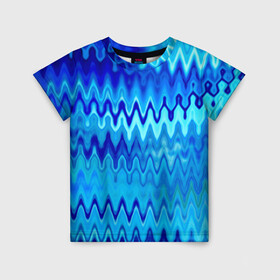 Детская футболка 3D с принтом Синий-голубой абстрактный узор в Тюмени, 100% гипоаллергенный полиэфир | прямой крой, круглый вырез горловины, длина до линии бедер, чуть спущенное плечо, ткань немного тянется | абстрактный | волны | зигзаг | размытый узор | синий | современный
