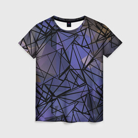 Женская футболка 3D с принтом Синий-бежевый абстрактный узор в Тюмени, 100% полиэфир ( синтетическое хлопкоподобное полотно) | прямой крой, круглый вырез горловины, длина до линии бедер | абстрактный | мужской | полигональный узор | синий | современный | текстура | фиолетовый