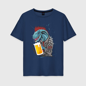 Женская футболка хлопок Oversize с принтом Пивозавр - Гранж в Тюмени, 100% хлопок | свободный крой, круглый ворот, спущенный рукав, длина до линии бедер
 | Тематика изображения на принте: dinosaur | pivo | pivozavr | гранж | динозавр | прикол