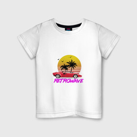 Детская футболка хлопок с принтом Retrowave style 2 в Тюмени, 100% хлопок | круглый вырез горловины, полуприлегающий силуэт, длина до линии бедер | lamborghini | palms | retrowave | sunset | закат | ламборгини | машина | ретровейв